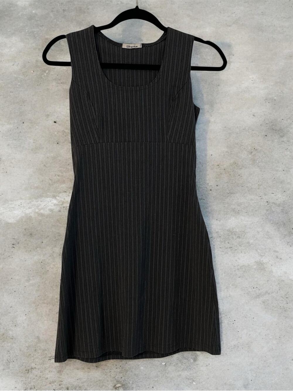 Women’s Black Pinstripe Sleeveless A-Line Dress